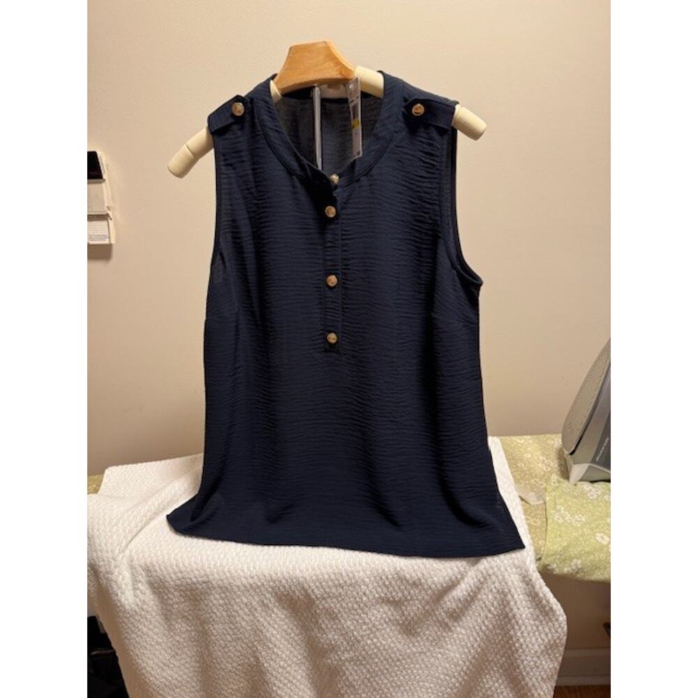 NWT Michael Kors Navy Sleeveless Shell Top Blouse Scoop Neck Medium M